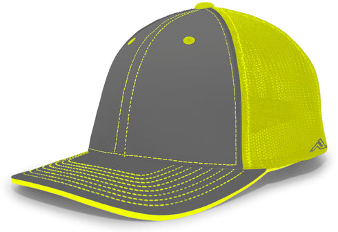 Pacific Headwear Trucker Flexfit® Cap, Size S/M (404M), Color 'GraphiteNeonYellowGraphite'
